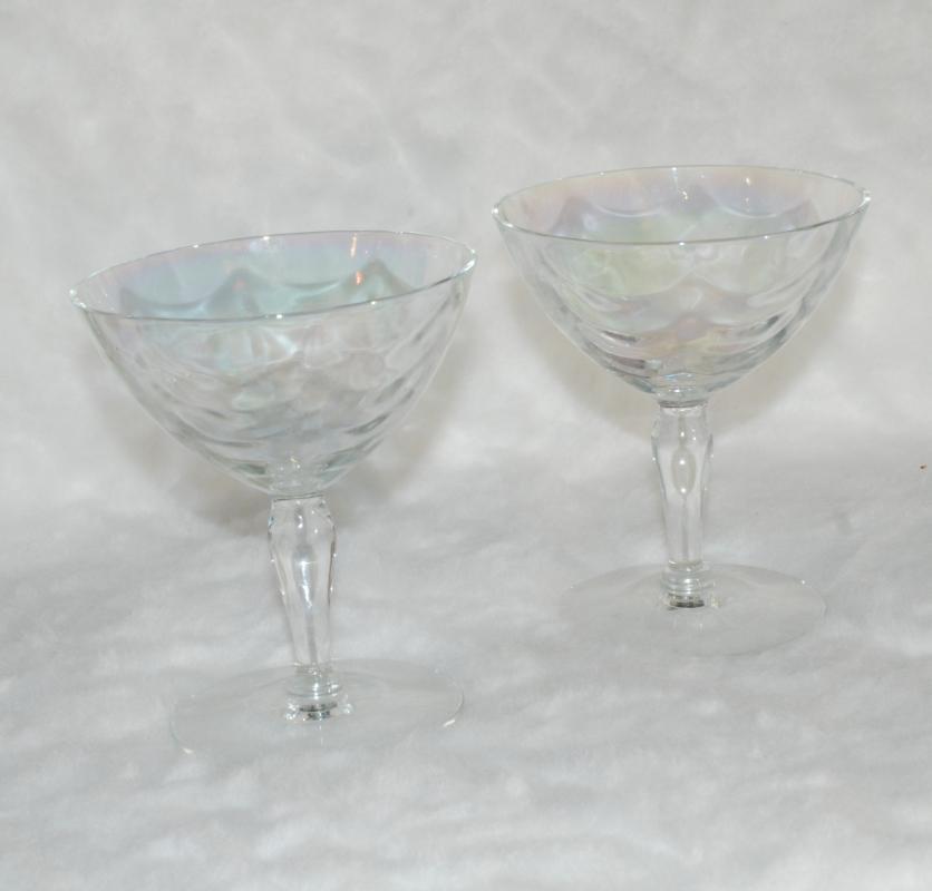Vintage Iridescent Optic Glass Cocktail Coupe Martini Champagne Wine Glasses x 2