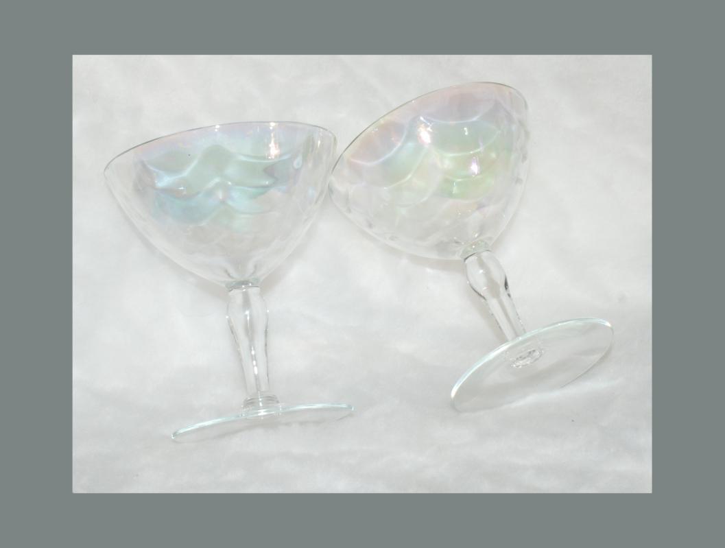 Vintage Iridescent Optic Glass Cocktail Coupe Martini Champagne Wine Glasses x 2