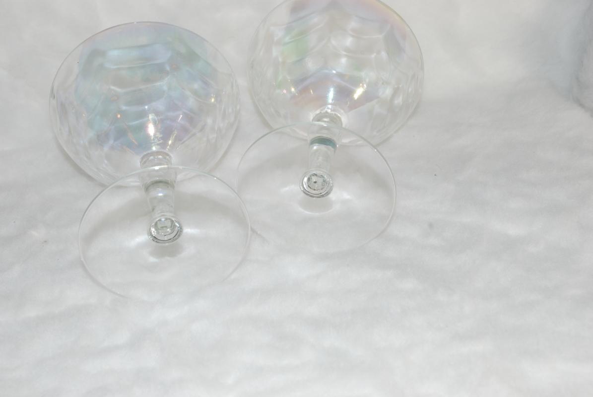 Vintage Iridescent Optic Glass Cocktail Coupe Martini Champagne Wine Glasses x 2