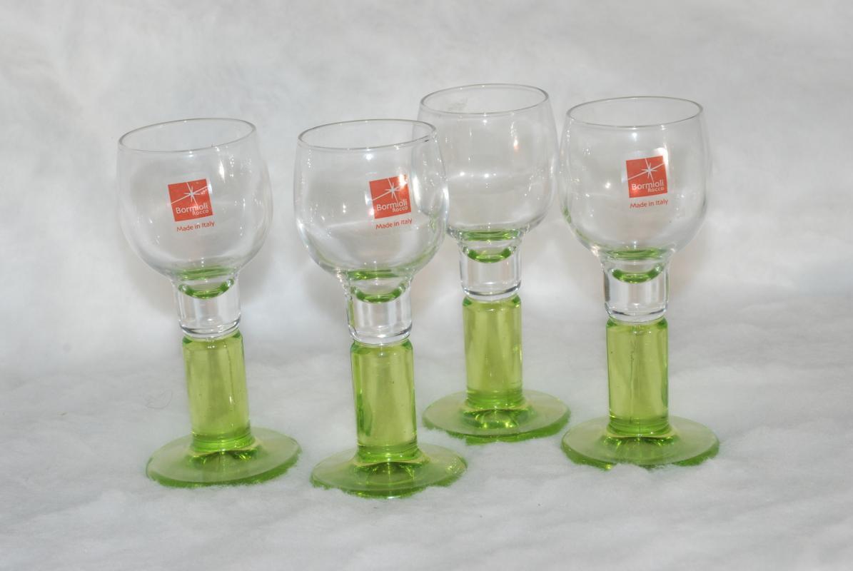 Bormioli Italy Rocco Limoncino Cordial Green Footed Shot Glasses, Set of 4