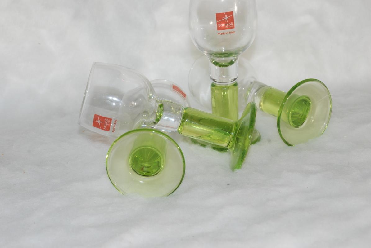 Bormioli Italy Rocco Limoncino Cordial Green Footed Shot Glasses, Set of 4