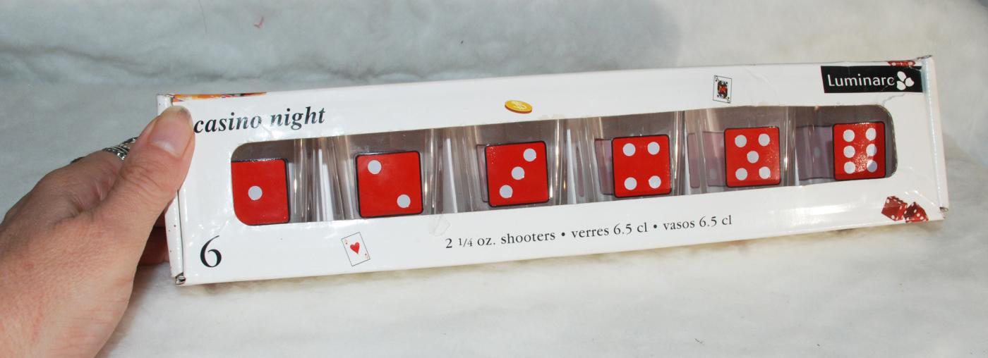 Luminarc Casino Night set of 6 Shot Glasses Party Shooters 2 1/4 Oz - Dice Motif