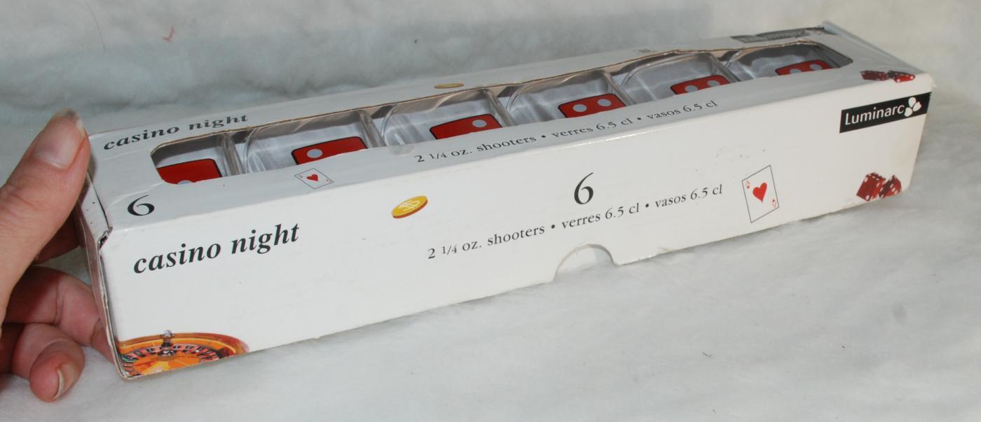 Luminarc Casino Night set of 6 Shot Glasses Party Shooters 2 1/4 Oz - Dice Motif