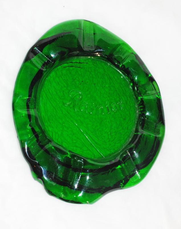 Rare Rainier Beer Brewery Hand Blown Green Glass Amorphic Ashtray ( possibly one of a kind!)