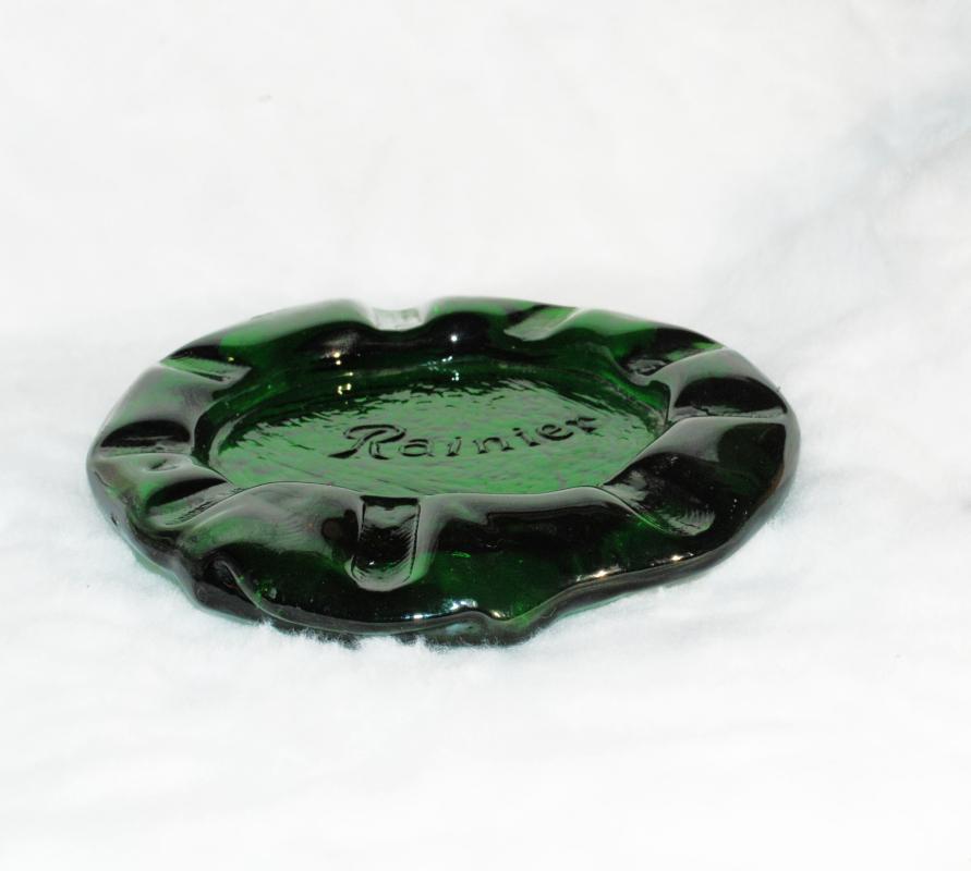 Rare Rainier Beer Brewery Hand Blown Green Glass Amorphic Ashtray ( possibly one of a kind!)