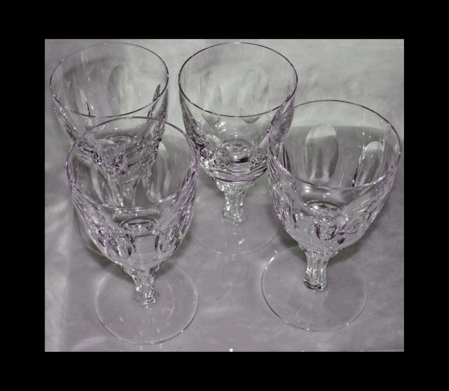 Crystal Stemware Goblets Short Faceted Stem & Cut Oval Panels x 4