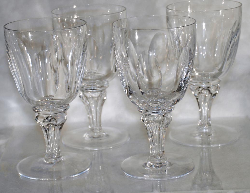 Crystal Stemware Goblets Short Faceted Stem & Cut Oval Panels x 4
