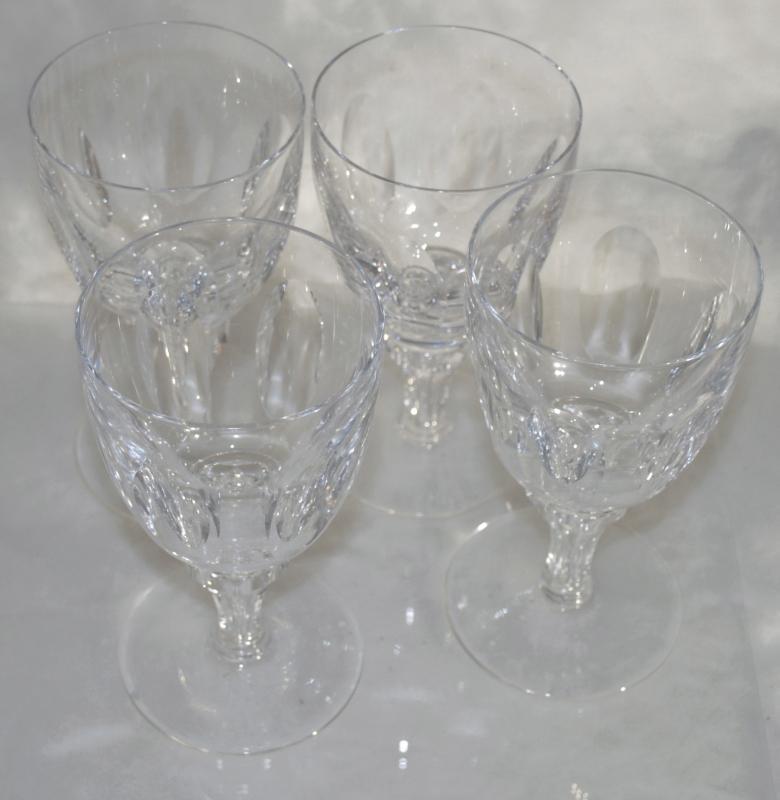 Crystal Stemware Goblets Short Faceted Stem & Cut Oval Panels x 4