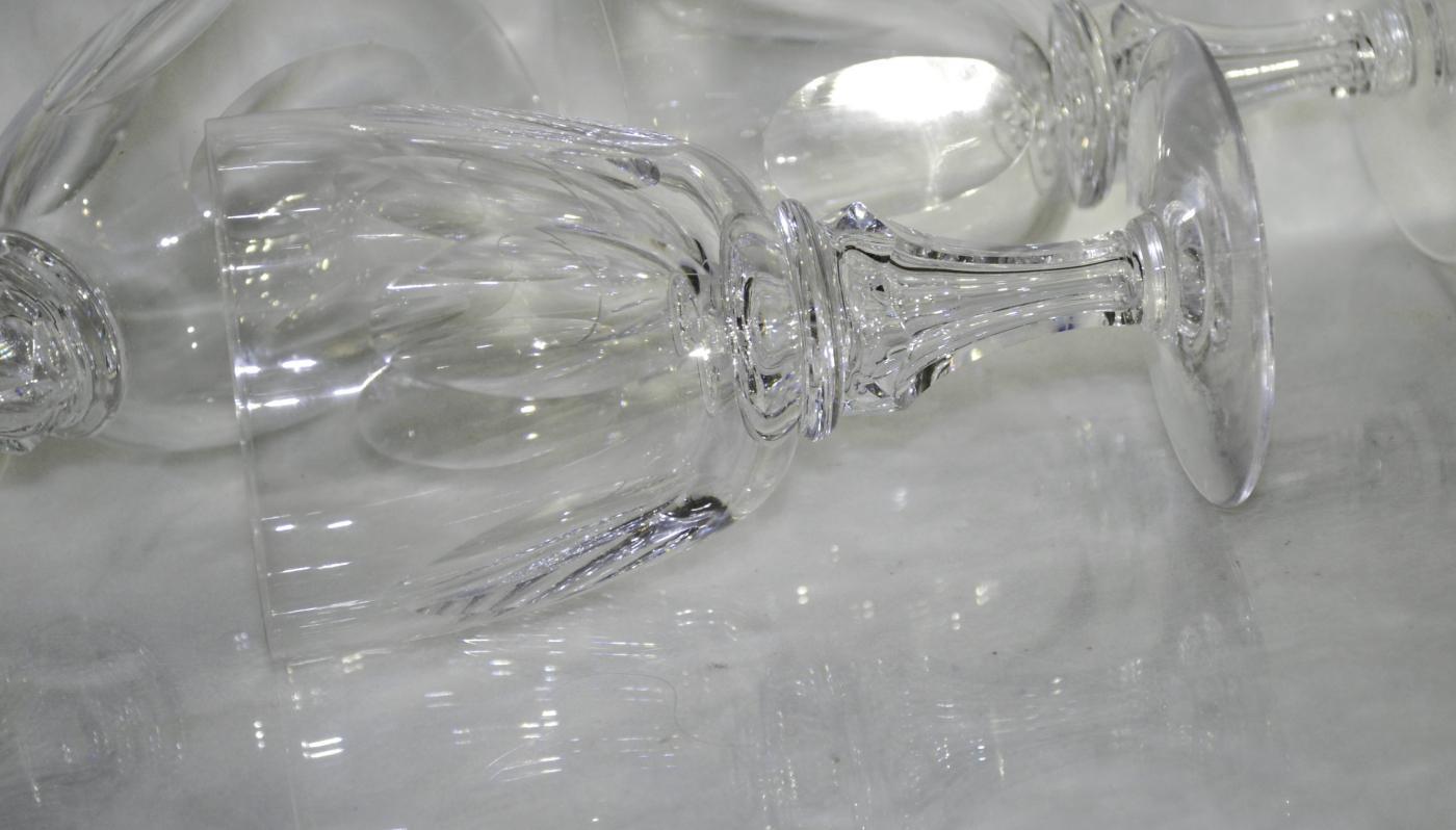 Crystal Stemware Goblets Short Faceted Stem & Cut Oval Panels x 4