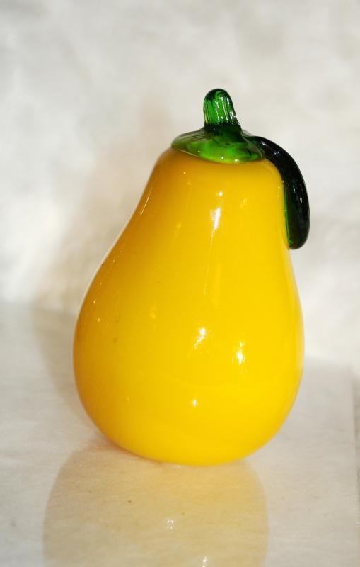 Blown Glass Bright Yellow Pear , Art Glass Fruit for Fruit Bowl or Paperweight