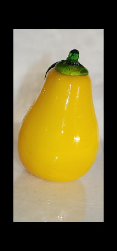 Blown Glass Bright Yellow Pear , Art Glass Fruit for Fruit Bowl or Paperweight