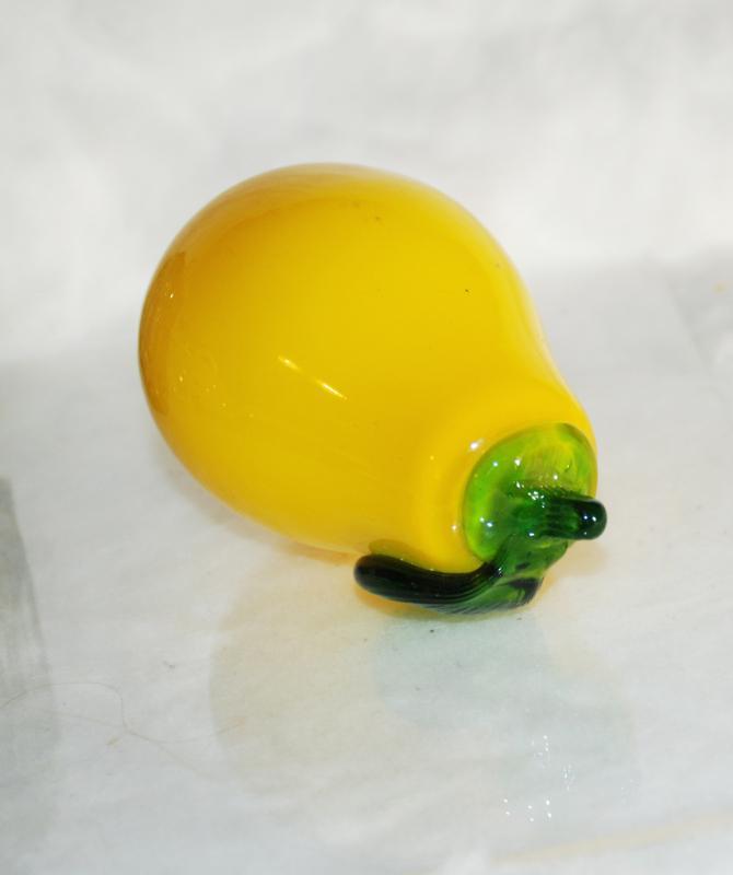 Blown Glass Bright Yellow Pear , Art Glass Fruit for Fruit Bowl or Paperweight