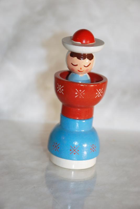 Folk Art Ethnic Woman Wood Rattle Fidget Toy Italian Sevi Wood Toys, Hand painted