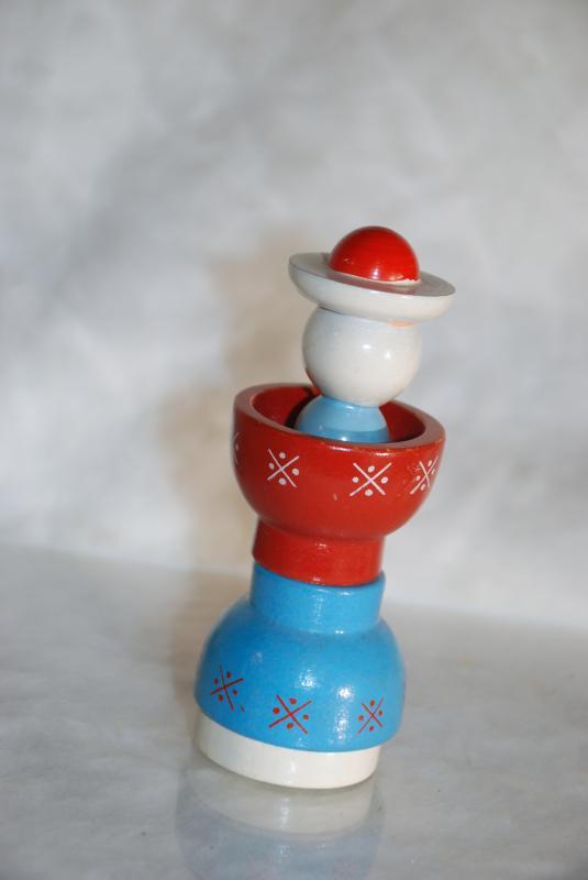 Folk Art Ethnic Woman Wood Rattle Fidget Toy Italian Sevi Wood Toys, Hand painted