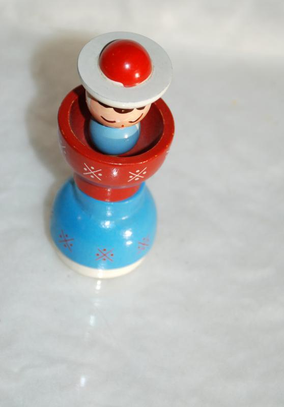 Folk Art Ethnic Woman Wood Rattle Fidget Toy Italian Sevi Wood Toys, Hand painted