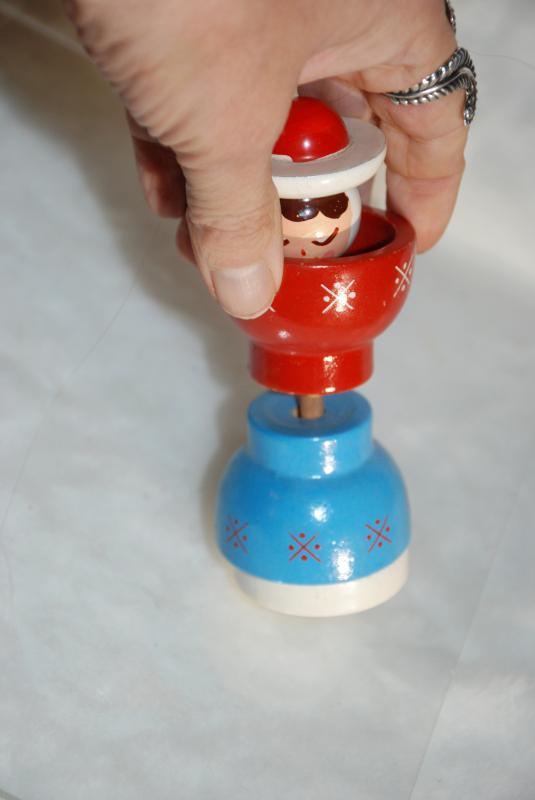 Folk Art Ethnic Woman Wood Rattle Fidget Toy Italian Sevi Wood Toys, Hand painted