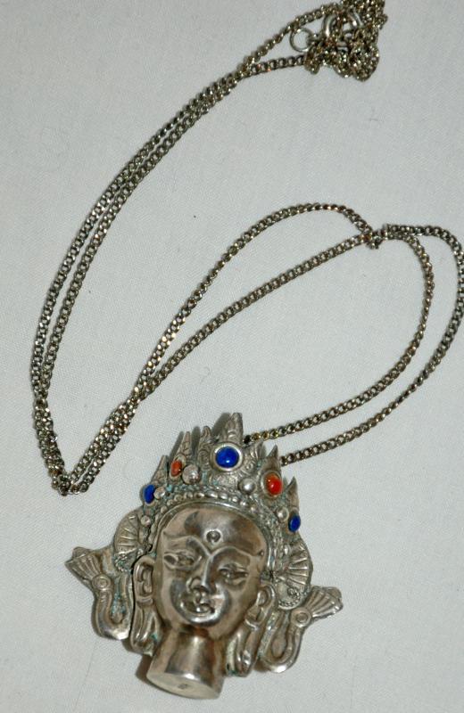 PENDANT CHENREZIG BUDDHA STERLING SILVER with LAPIS AND CORAL NEPAL Large 3D
