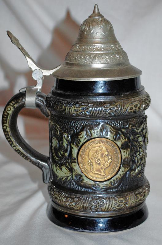 Old Austrian or German Coin Beer Stein Franz Jos / Mother Theresa