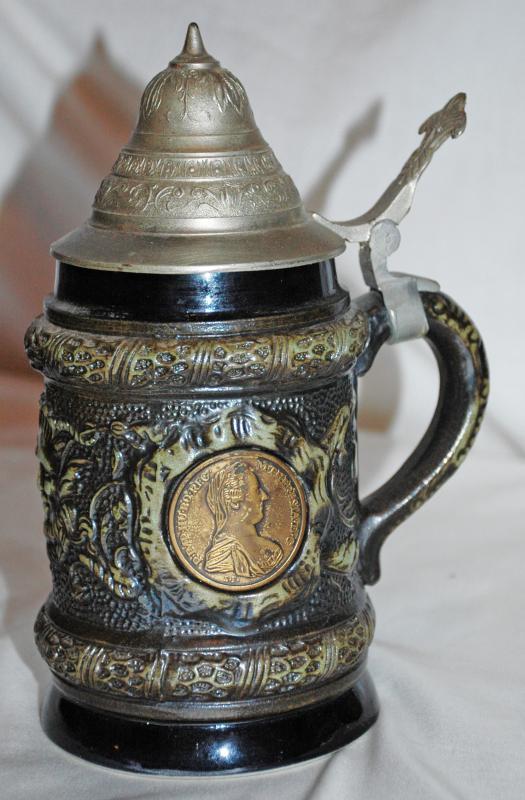 Old Austrian or German Coin Beer Stein Franz Jos / Mother Theresa
