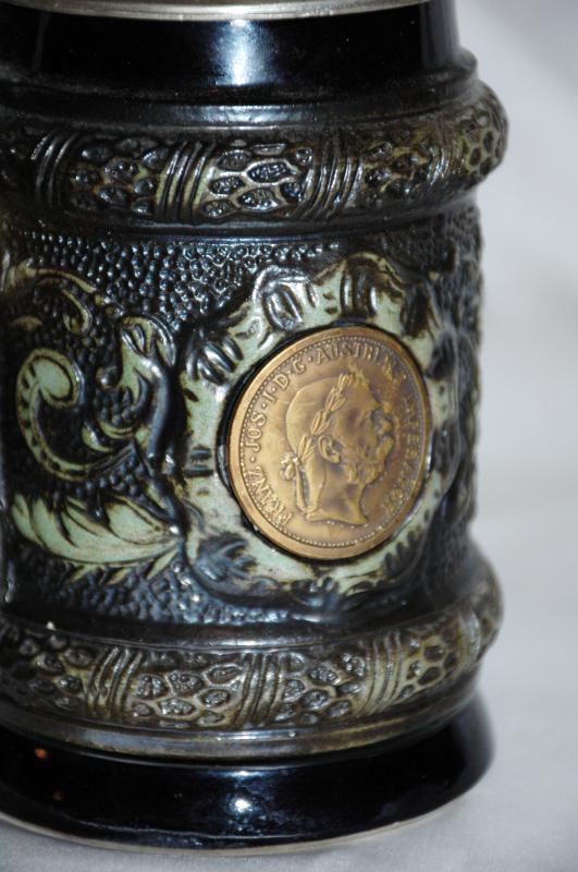 Old Austrian or German Coin Beer Stein Franz Jos / Mother Theresa