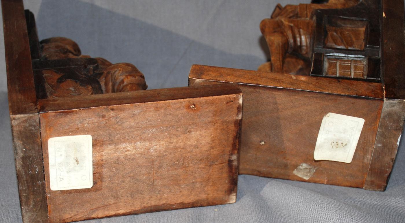 Pair of Carved Bookends Don Quixote, the nobleman from La Mancha with his servant Sancho Panza in a beautiful wood carving, made in Spain.