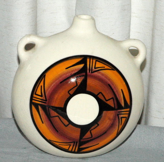 Native American Navajo Pottery Water Flask - signed