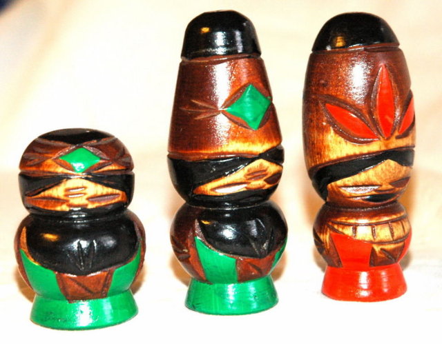 Collection of 3 wood caved & painted Tiki Idols