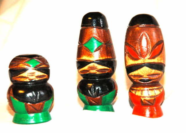 Collection of 3 wood caved & painted Tiki Idols