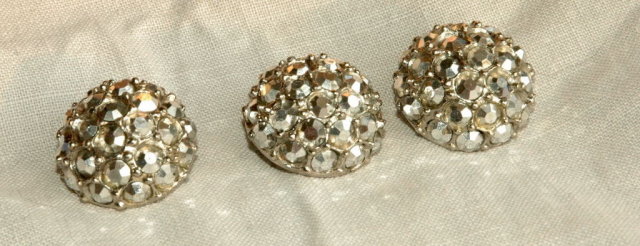3 Metal Glass Rhinestone Dome Buttons ~make