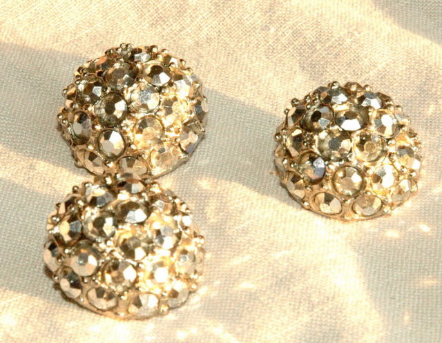 3 Metal Glass Rhinestone Dome Buttons ~make