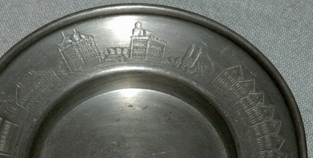 Old Vestinn Norway Pewter Dish City of Bergen on the rim