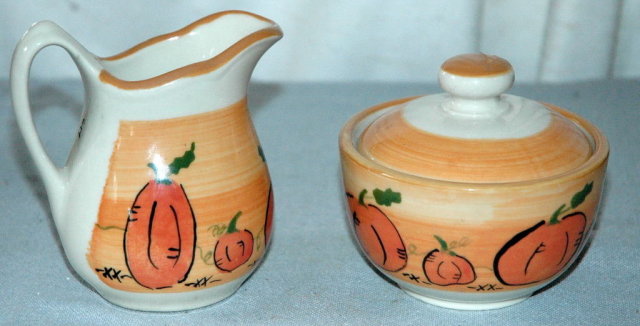 Fall Pumpkin Motif Creamer and Sugar Bowl