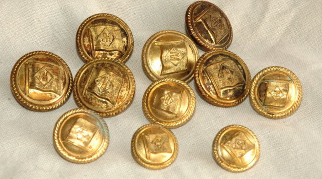 13 Brass Uniform Buttons symbol on flag