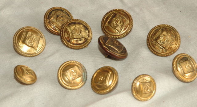 13 Brass Uniform Buttons symbol on flag