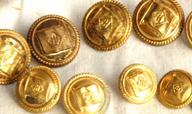 13 Brass Uniform Buttons symbol on flag