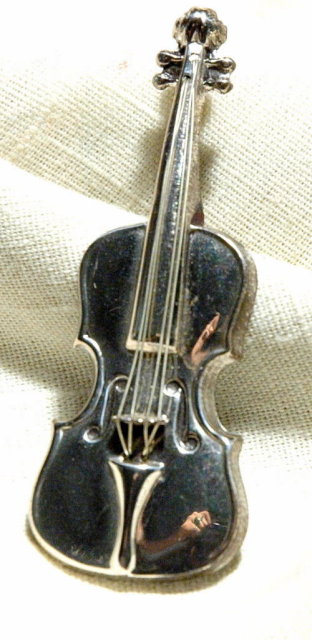 Lang Sterling Silver Violin Pin Brooch