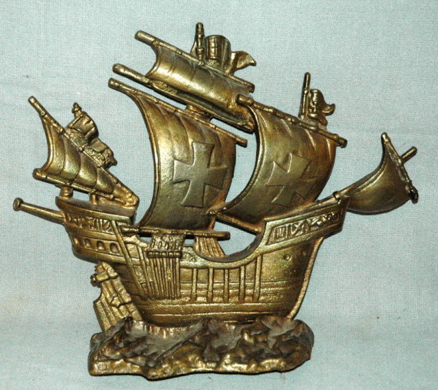 Antique Spanish Galleon Ship Brass Door Stop