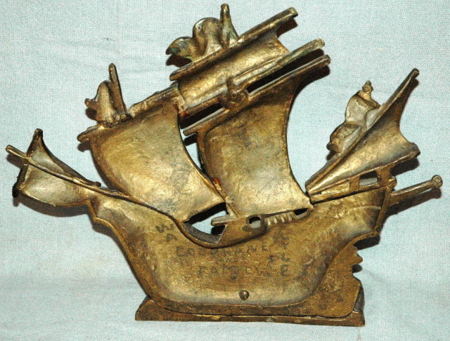 Antique Spanish Galleon Ship Brass Door Stop