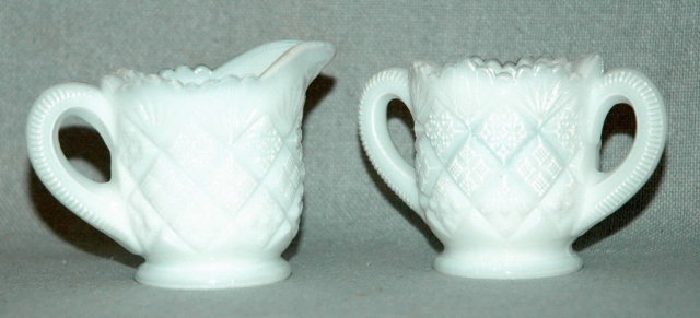 Opalescent Milk Glass Creamer and Sugar Bowl