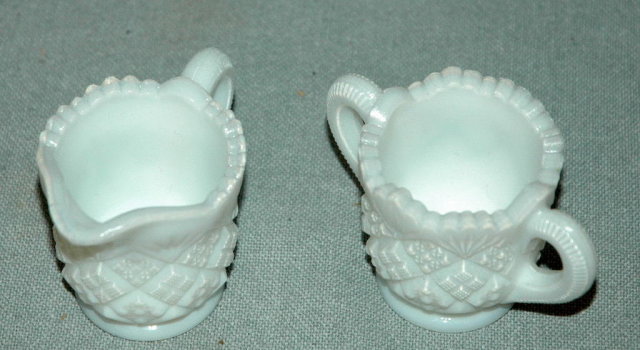 Opalescent Milk Glass Creamer and Sugar Bowl