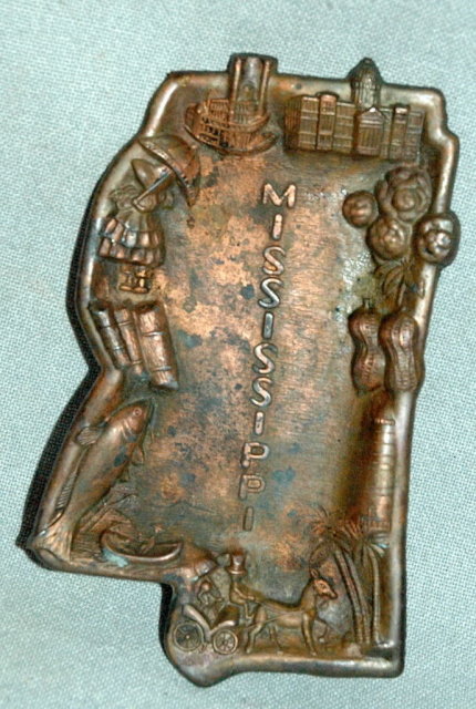 Old Copper Mississippi State Souvenir Trinket Tray