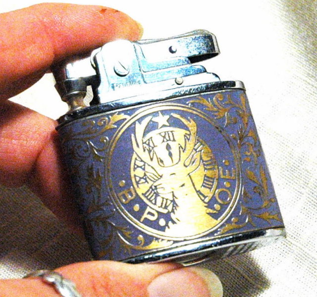 Elks B.P.O.E. Vintage Lighter blue and gold