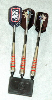 Set of 3 darts one is a Budweiser Bud Light Dart in velvet lined box
