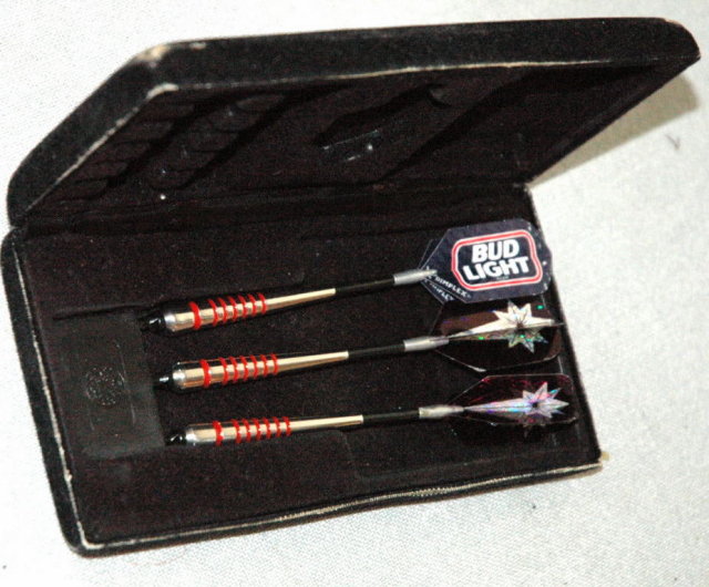 Set of 3 darts one is a Budweiser Bud Light Dart in velvet lined box