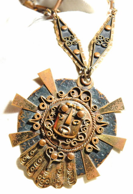 Large Mexican Copper Medallion Indian Deity Mask Face