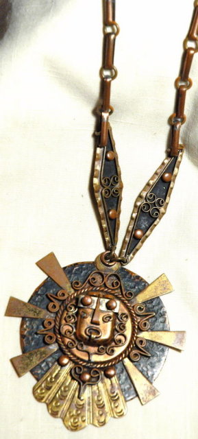 Large Mexican Copper Medallion Indian Deity Mask Face