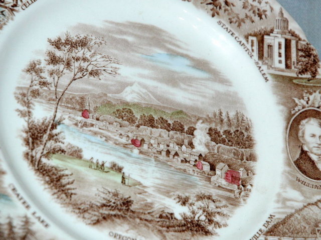 SOUVENIR PLATE Brown with Color Tint Transfereware Oregon * PRICE REDUCTION !! PRICE REDUCED !