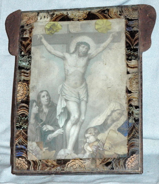 Mexican Tin Nicho Frame Jesus on the Cross