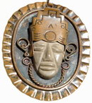 Old Mexican Stone Mask Copper Medallion on Chain