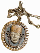 Old Mexican Stone Mask Copper Medallion on Chain